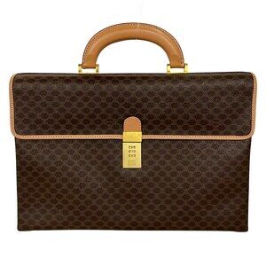 Celine Macadam Business Bag Dark Brown Beige PVC Leather